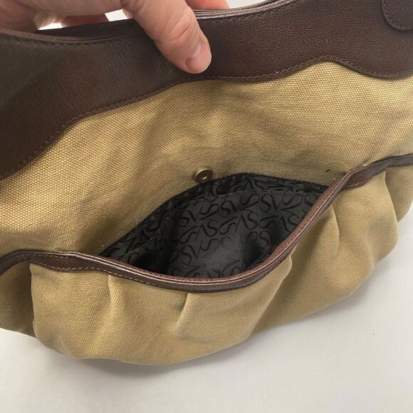 Simply Vera Vera Wang Shoulder Bag Hobo Purse Pebbled Leather Canvas - Picture 11 of 13